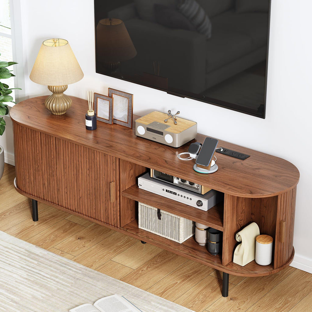 63" Mid Century Modern TV Stand with Sliding Doors for 65" TV