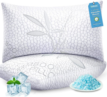 Bamboo Cooling Shredded Memory Foam Bed Pillows King Size Set of 2 | Plush Firm Support, Neck Pain Relief