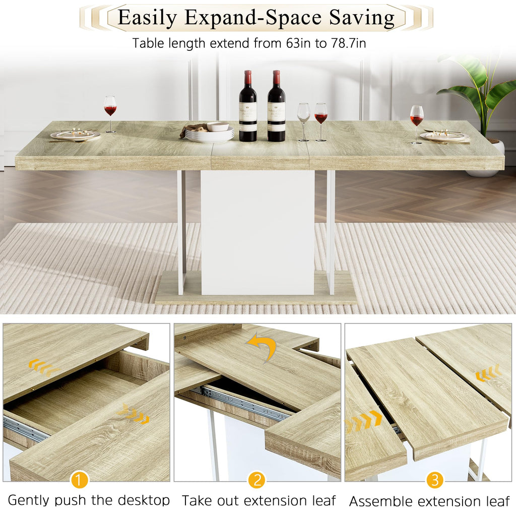 78.7" Farmhouse Extendable Dining Room Table Set for 8, 9-Piece Rectangle Kitchen Dining Room Table Set with Wood