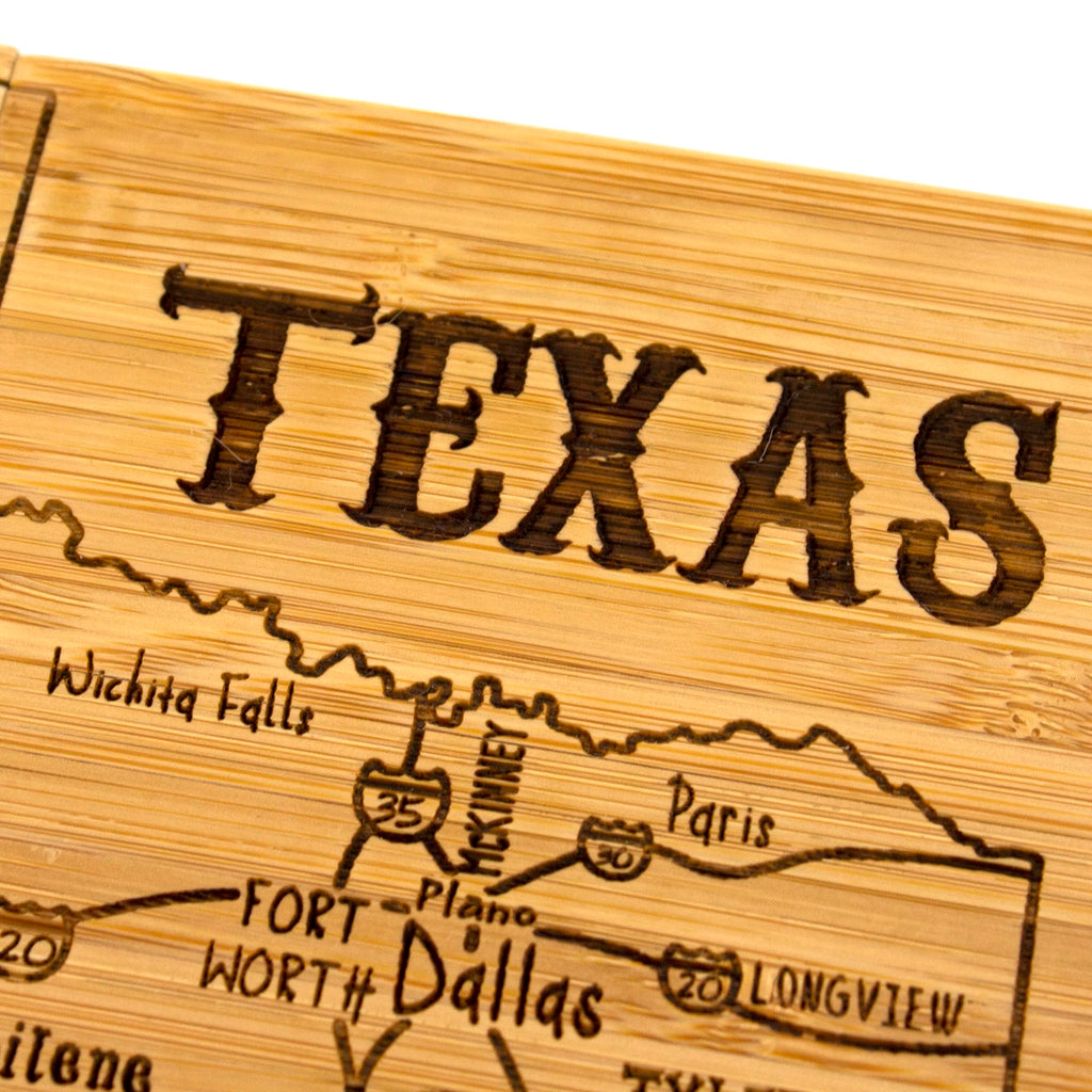 Texas State Puzzle 4 Piece Bamboo Coaster Set with Case