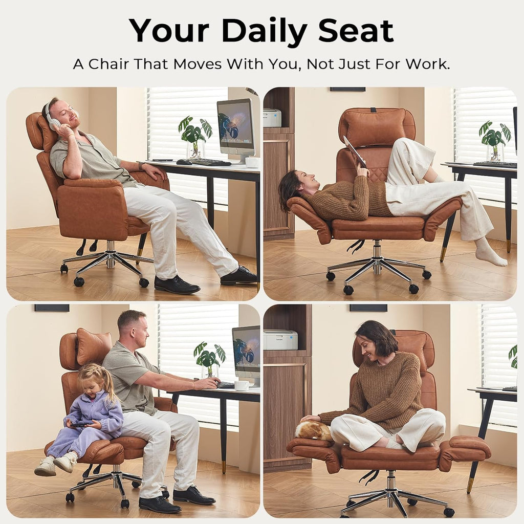 Big and Tall - Criss Cross Leather High Back Executive with Armrests & Wheels, Ergonomic Computer Gaming Desk Chair