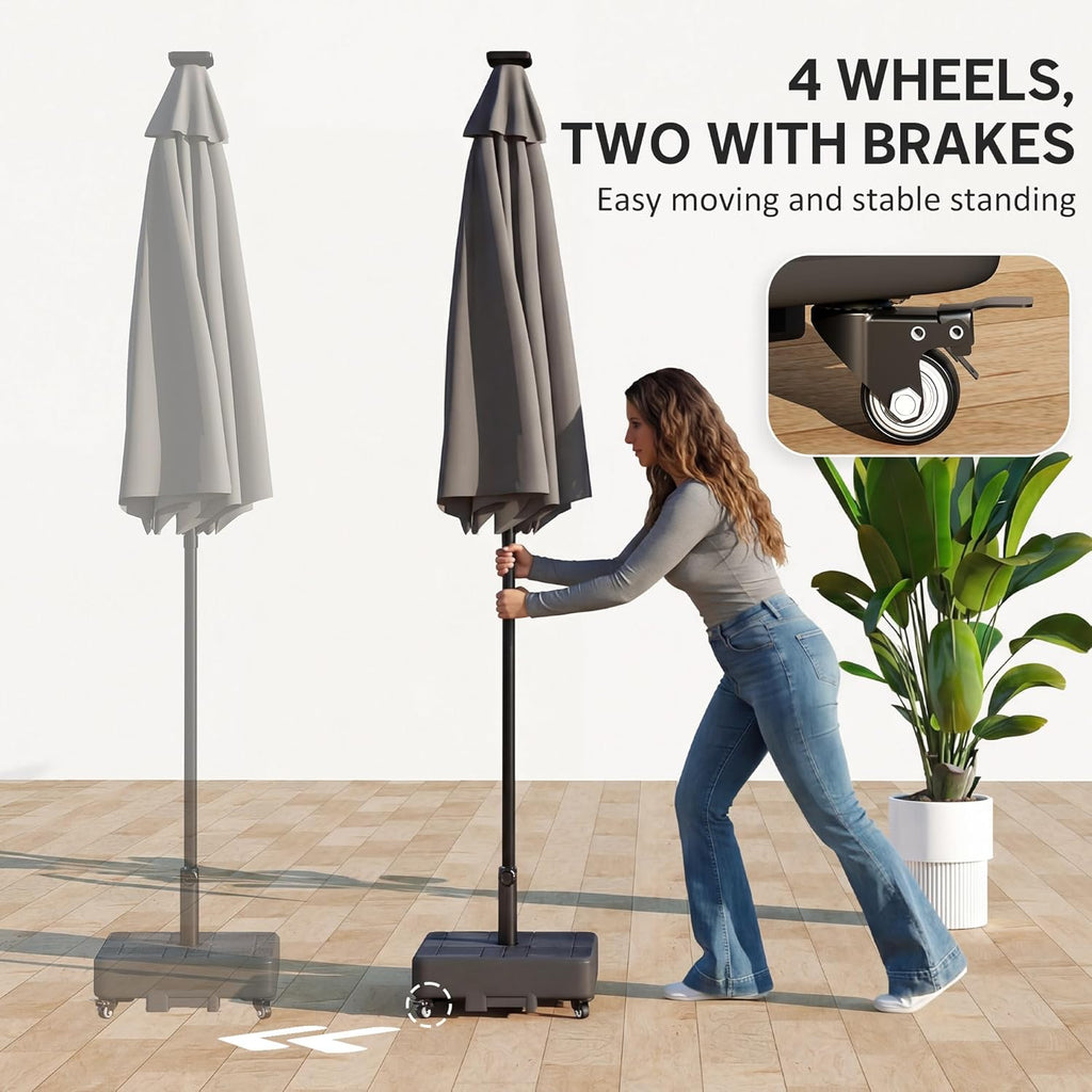 Refined Wood Grain Patio Umbrella Base with Wheels, Heavy Duty Outdoor Umbrella Stand for 6-13 ft Umbrellas