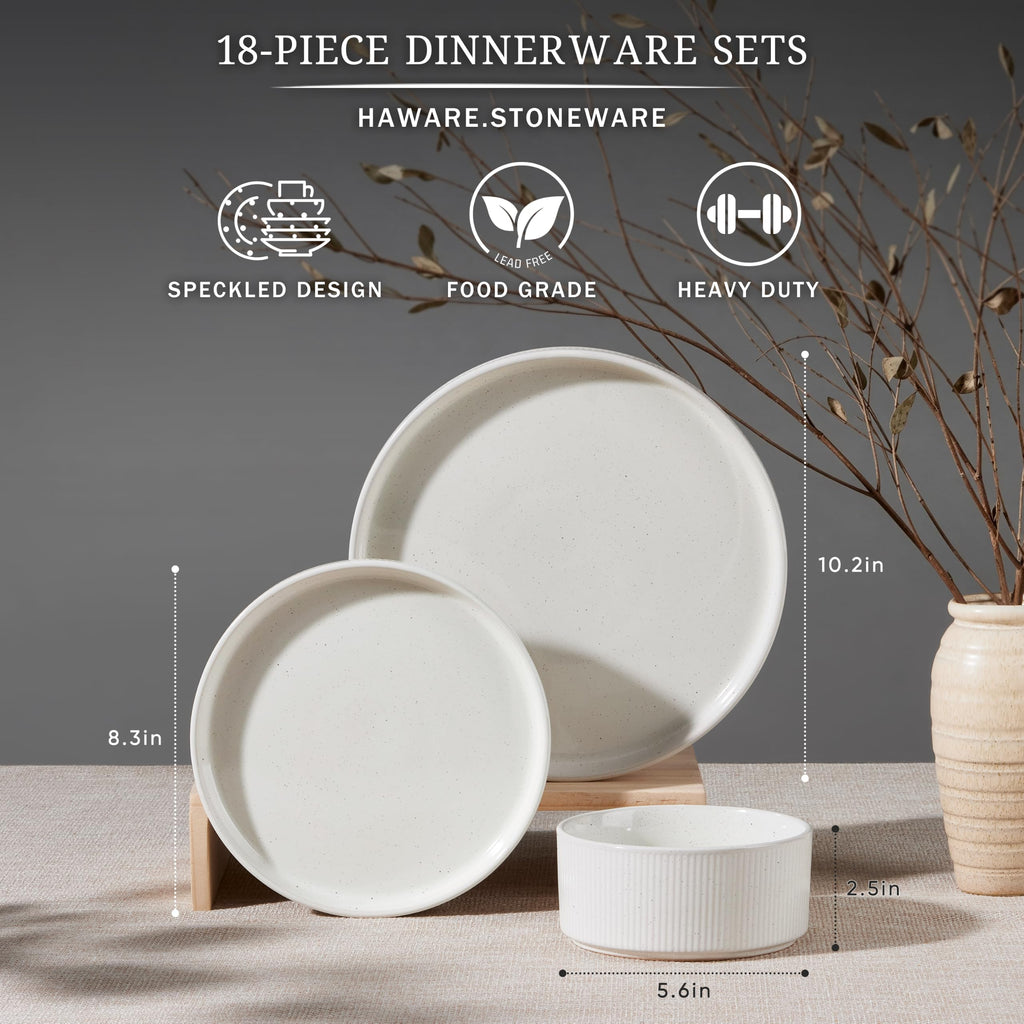 Dinnerware Sets, Plates and Bowls Set for 6, Speckled Ivory White