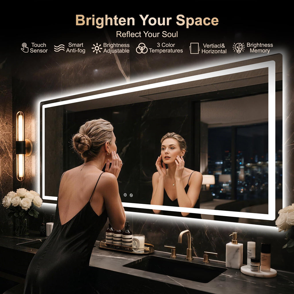 36x72 LED Bathroom Vanity Mirror with Lights, Anti-Fog, Dimmable