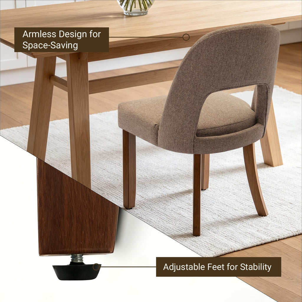 Wooden Dining Chairs Set of 4, Upholstered Kitchen Chairs with Walnut Wood Legs and Curved Linen Fabric Backrest