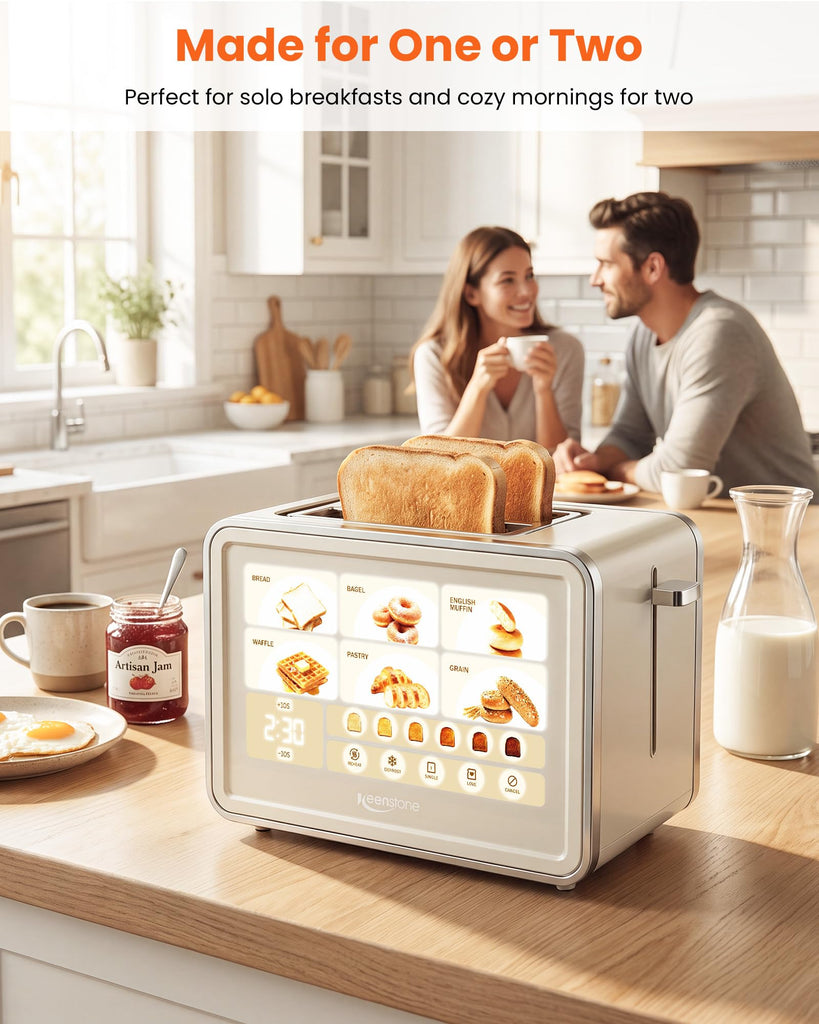 2 Slice Toaster, Smart Touch Screen Cream Toaster with Wide Slot