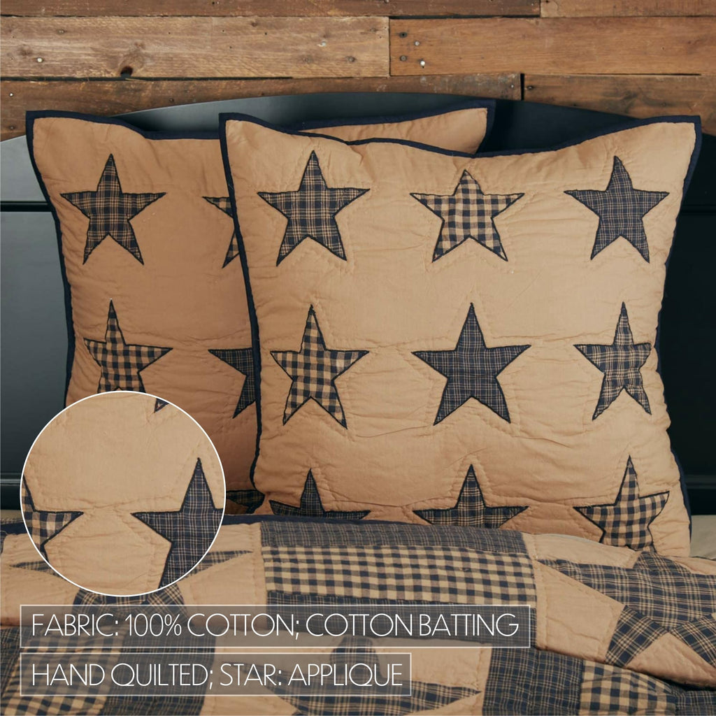 Teton Star Quilted Euro Sham 26x26 Country Patchwork Design, Navy and Tan