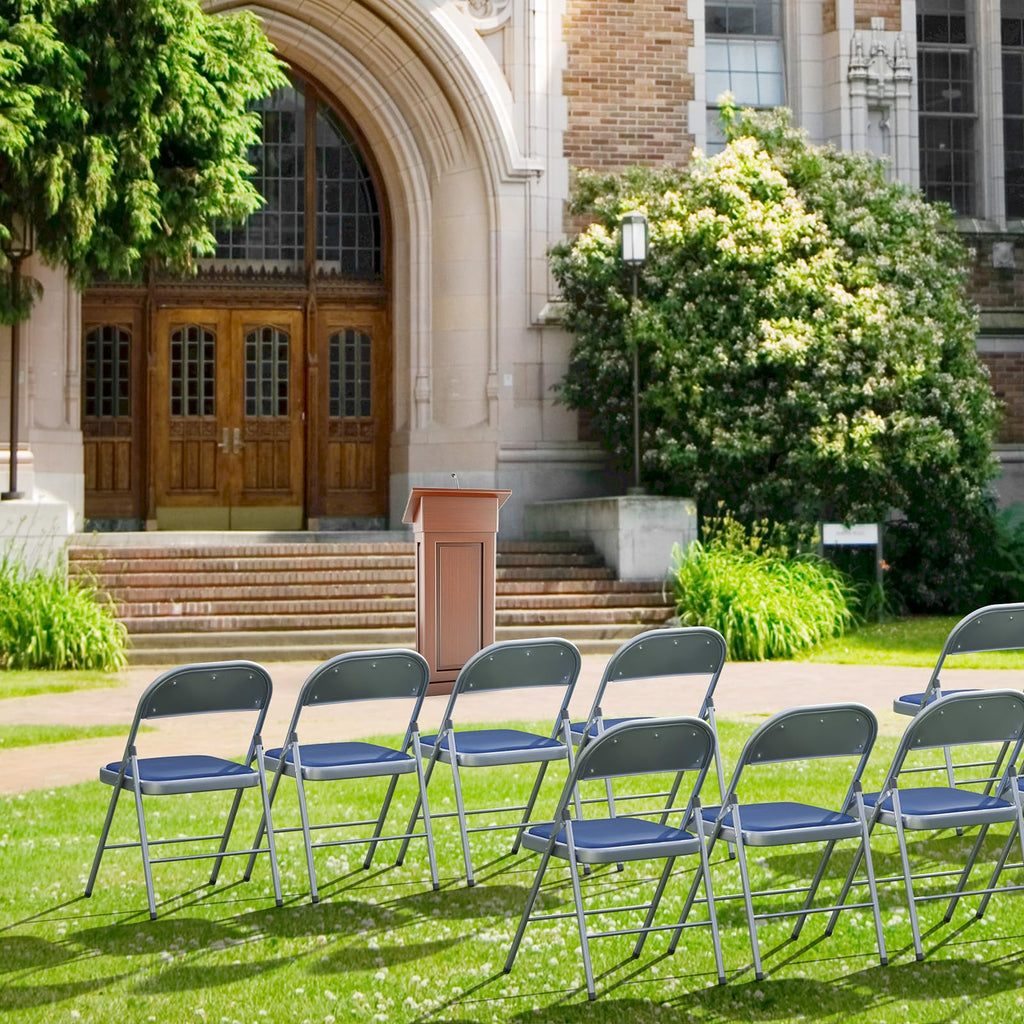 2 Pack Folding Chairs with Padded Seats, Metal Frame with Pu Leather Seat & Back, Capacity 350 lbs, Set of 2, Blue
