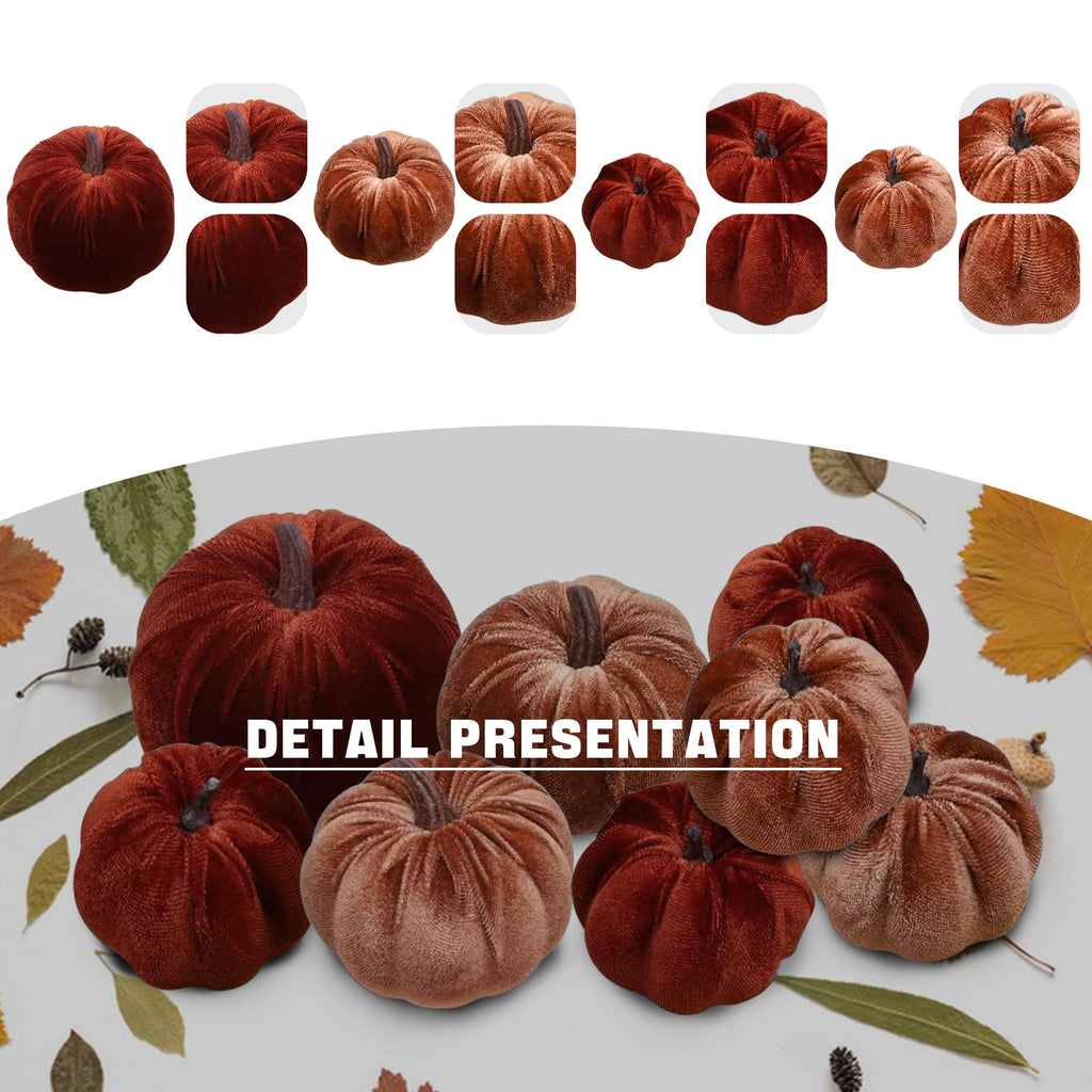 8pcs Artificial Velvet Brown & Champagne Fabric Pumpkins Decor