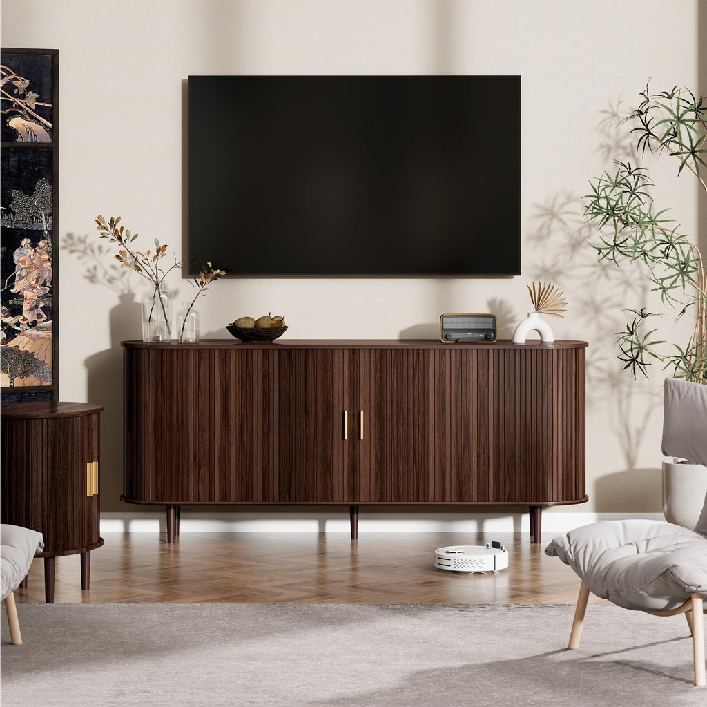 71" Sideboard Buffet Cabinet with Storage, Large Credenza with Sliding Doors and 1 Drawer, Mid Century Modern Coffee