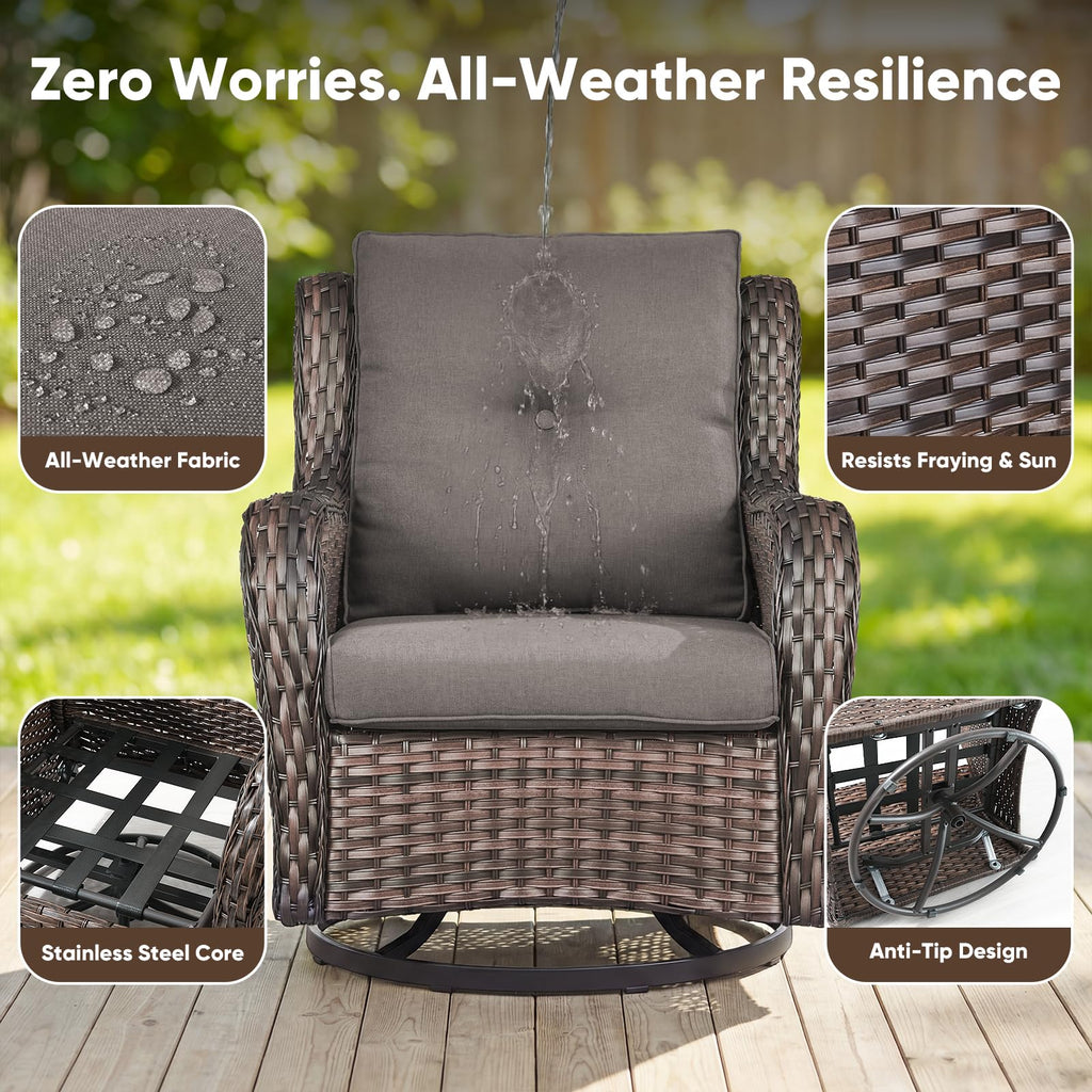 5 Piece Outdoor Wicker Furniture, Patio Swivel Rocking Chairs with Loveseat and 3 Seat Sofa, All Weather Patio