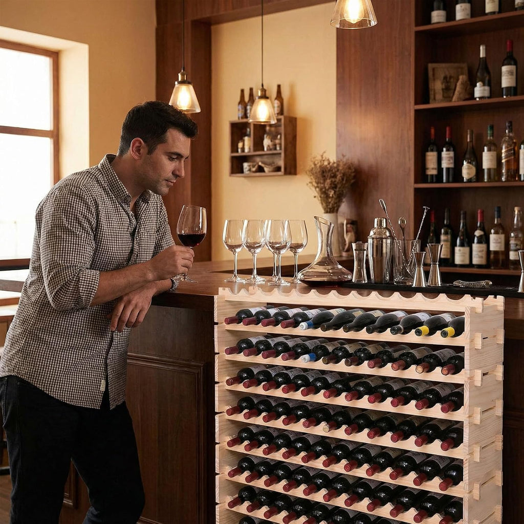 Wine Rack freestanding Floor Cabinet 144bottle Wood Stackable Storage Modular Wine Holder Display Shelves