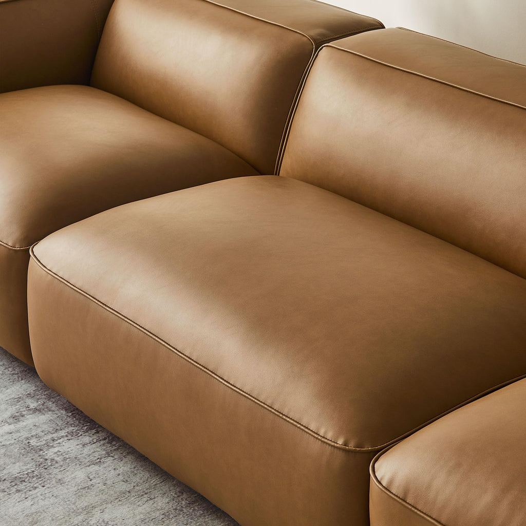 Auren Vegan Leather 3 Piece Modular Sofa in Camel - Faux Leather 3 Seater Couch - Comfy Mid Century Modern PU Leather