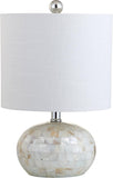 16" Coastal Capiz Shell Mosaic Table Lamp Living Room, White Linen Shade, Transitional Cottage Nightstand Lamp