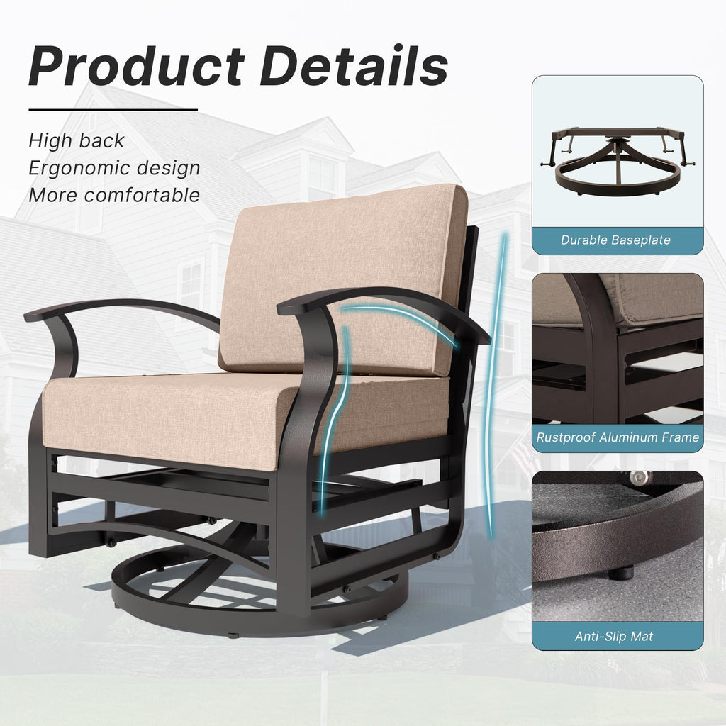 5 Pieces Patio Furniture Set, Outdoor Aluminum Swivel Gliders Rocker, Patio Bistro Set Rocking Chair with Thickened