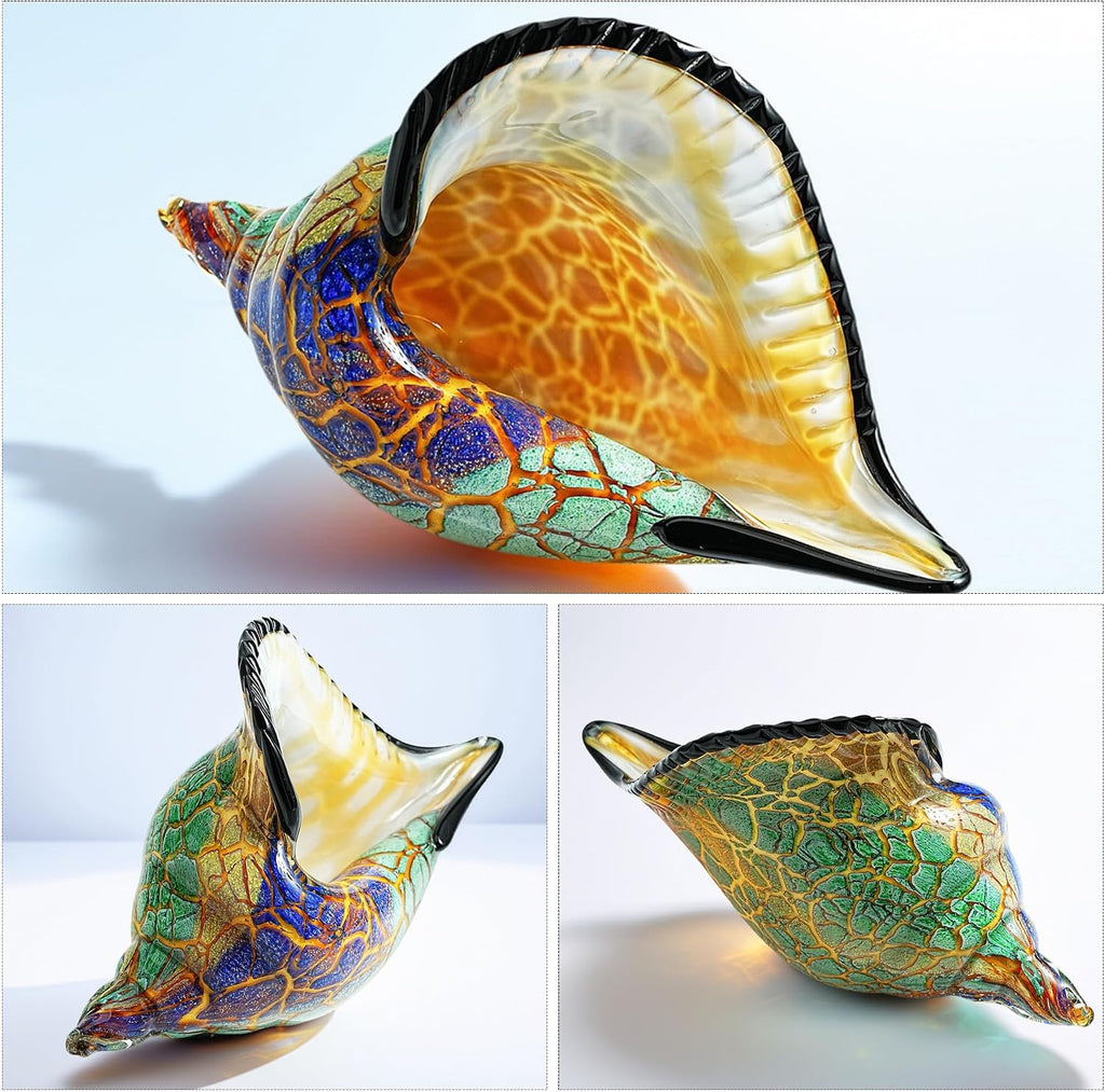 8.4" Glass Conch Figurines, Hand Blown Seashell Art Figurine
