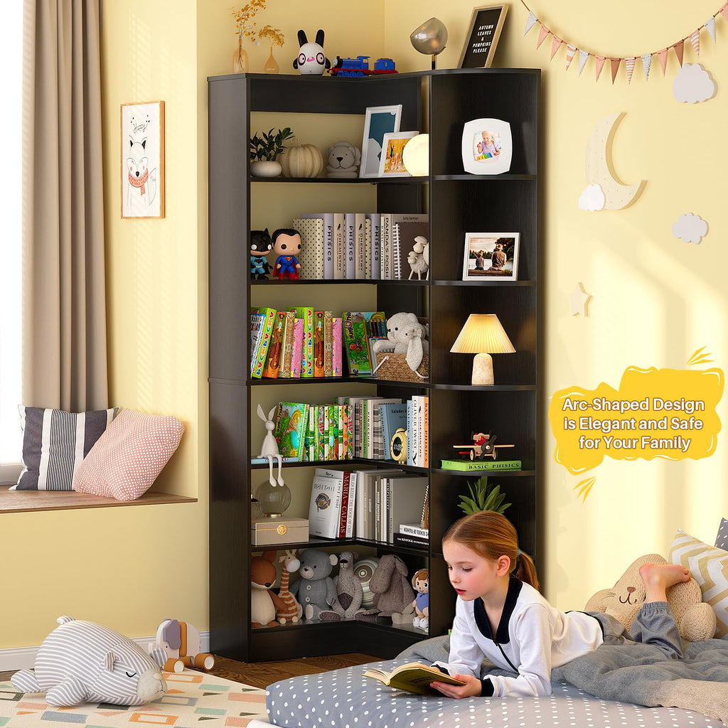 7-Tier Corner Shelf with Edge Protection, Black
