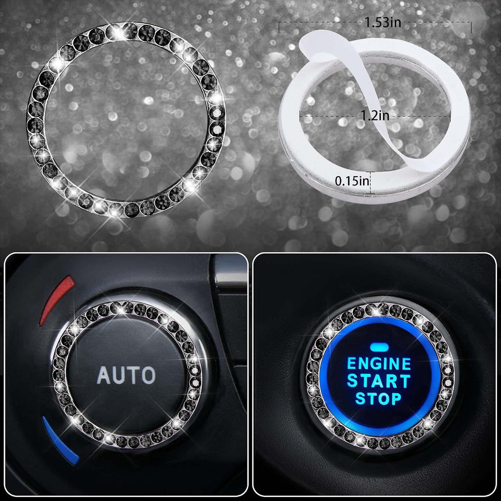 Bling Diamond Car Accessories for Women, Sparkly Rhinestone Steering Wheel Cover, Bling Seat Belt Cushion - Set of 11