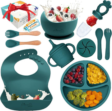 Feeding Set, 14PCS, Baby plates and bowls Set - Silicone Bibs