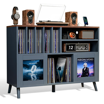 XL Record Player Stand with Sliding Doors, 500+ Vinyl Record Storage Cabinet