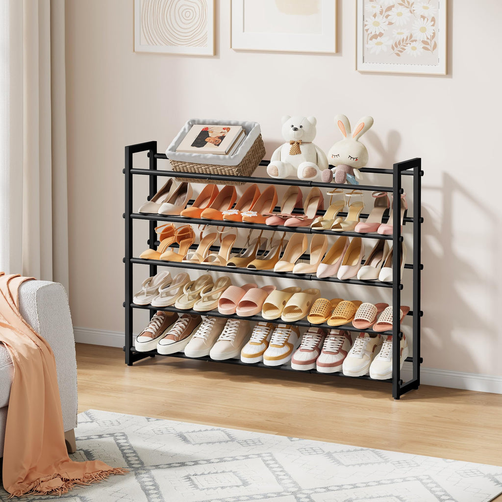 5-Tier Expandable Shoe Rack, Adjustable Shoe Shelf Storage Organizer Space Saving Metal Free Standing Shoe Rack