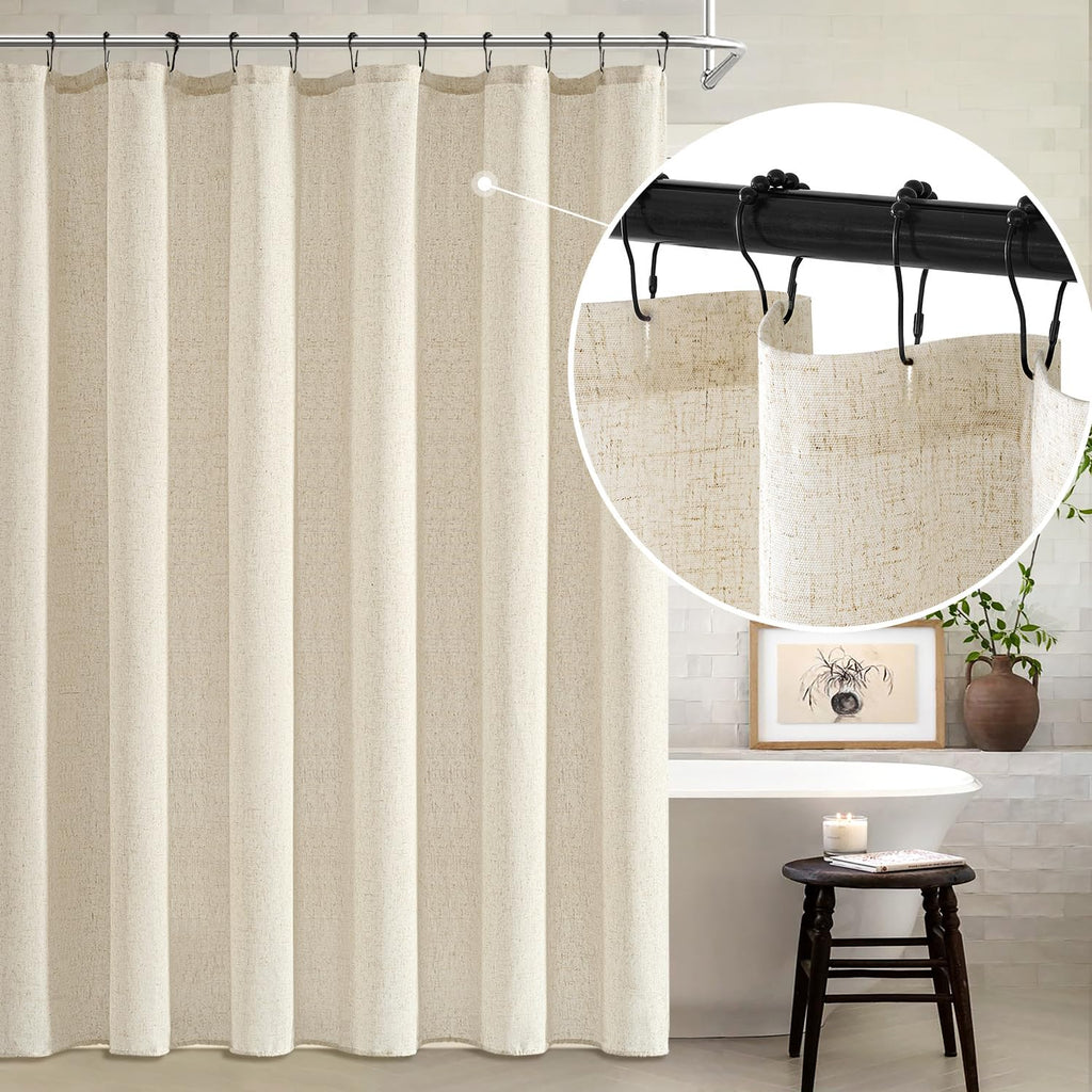 Linen Buttonhole Fabric Natural 72*80 12 Metal Hooks