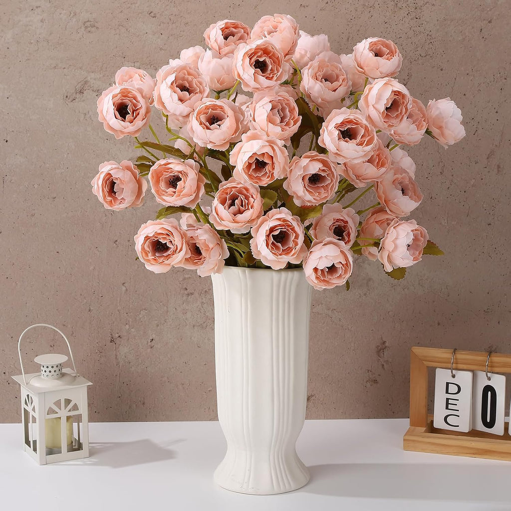 Pink Peonies Artificial Flowers, 27" Faux Silk Peony Stems - Set of 8