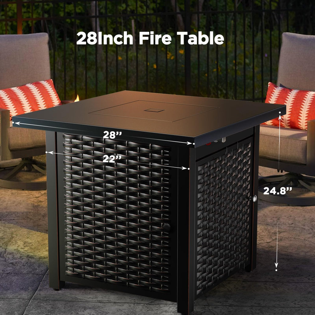28-Inch Propane Fire Pit - 50, 000 BTU Outdoor Gas Steel Fire Table with Lid & Lava Rock, Adds Warmth & Ambience to