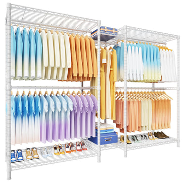 E12 Max Clothes Rack, Heavy Duty Freestanding Garment Rack with Shelves, Clothing Closet Storage System for Hanging