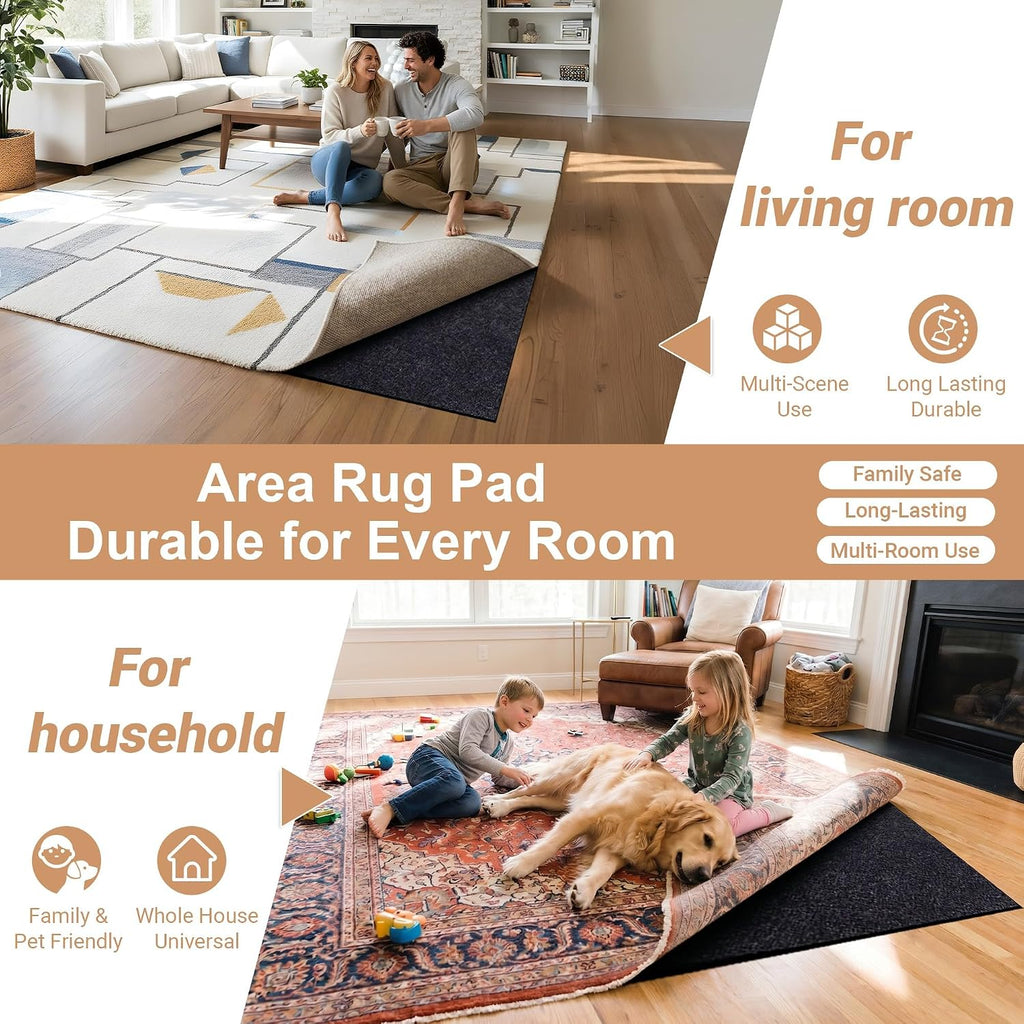 5 x 7 Ft 1/8" Thick Felt Rubber Dual Surface Rug Pad, Waterproof Non Slip Rug Padding for Vinyl Plank, Laminate &
