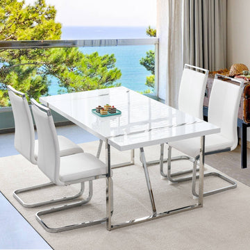 White Dining Table Set for 4, Modern Dining Room Table Set for 4