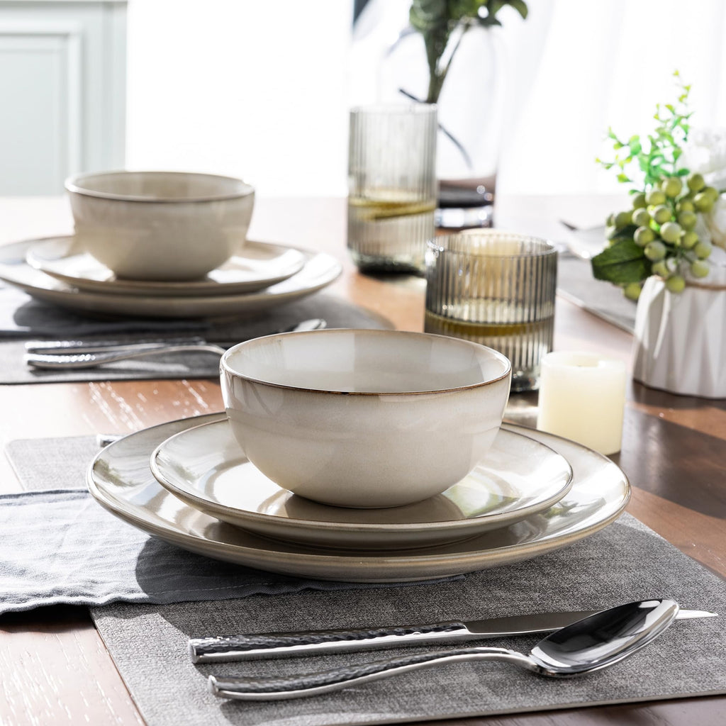 Stoneware Dinnerware Sets for 6, 18 Pieces Handpainted Ceramic Plates and Bowls Set, Scratch Resistant Dishes Set