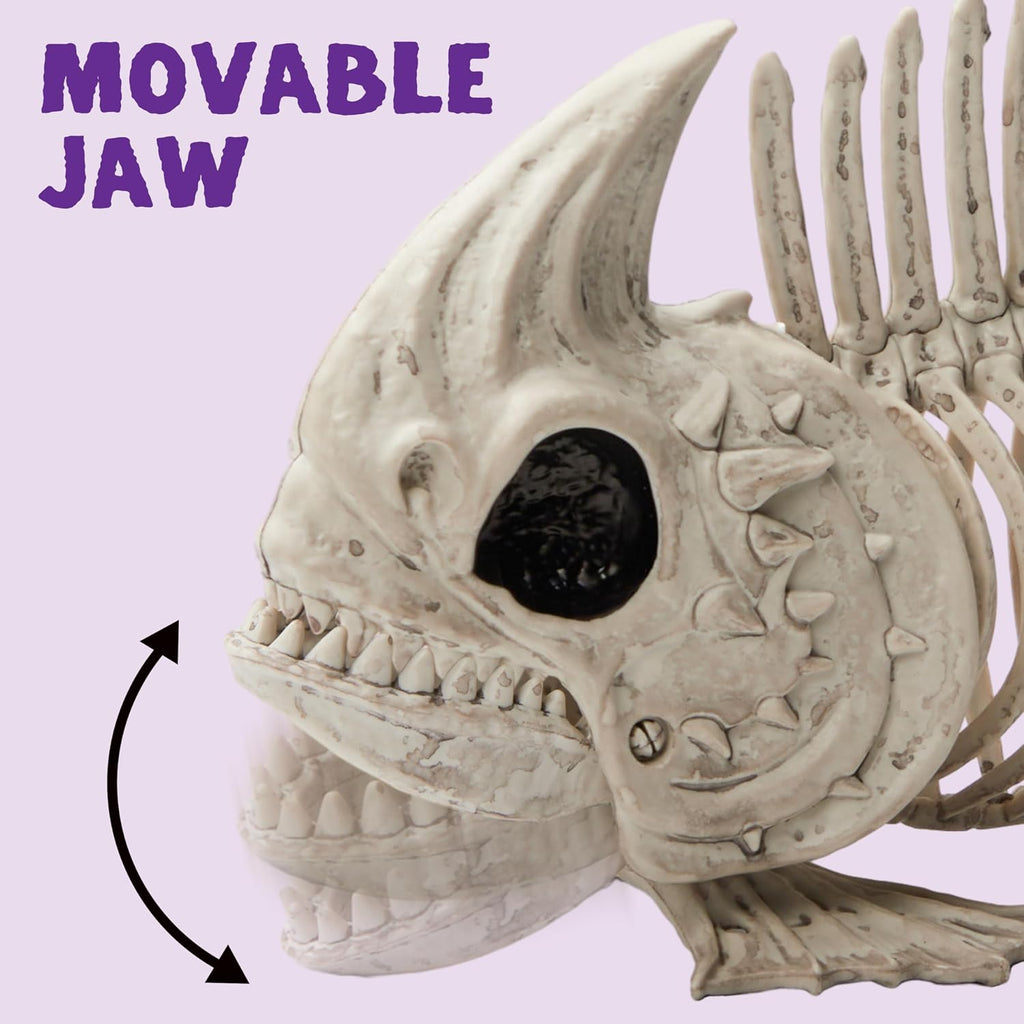 9.5 Halloween Posable Fish Skeleton Decor, Animal Plastic Bones with Posable Joints Outdoor Halloween - Set of 2