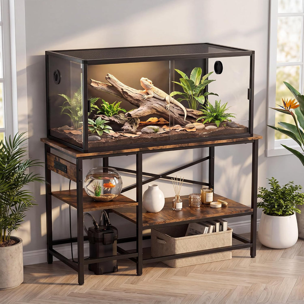 40-55 Gallon Fish Tank Stand with Power Outlet, 43.2 in x22 in, 600Lbs Capacity, 4-In-1 Power Outlet, Storage Shelves