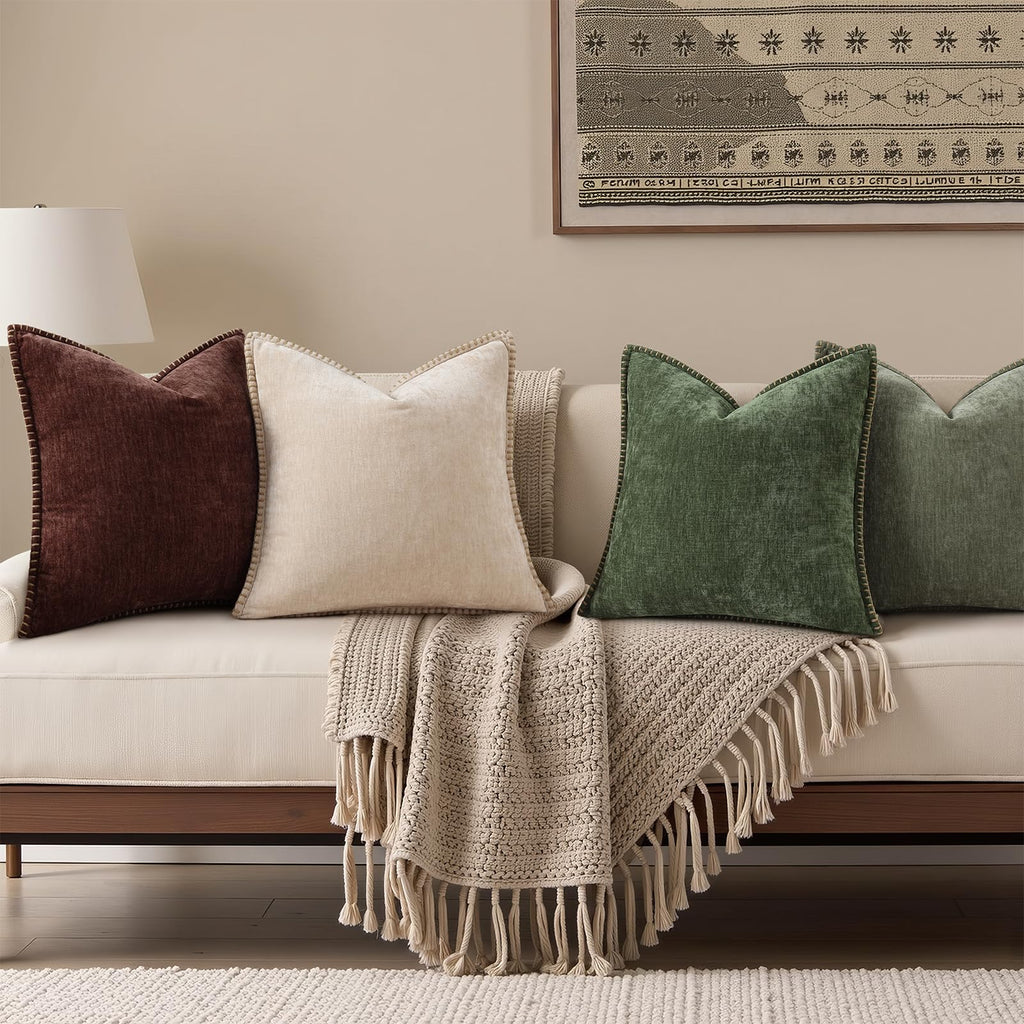 Soft Chenille Throw Pillow Covers 26x26 Set of 2 Olive Green