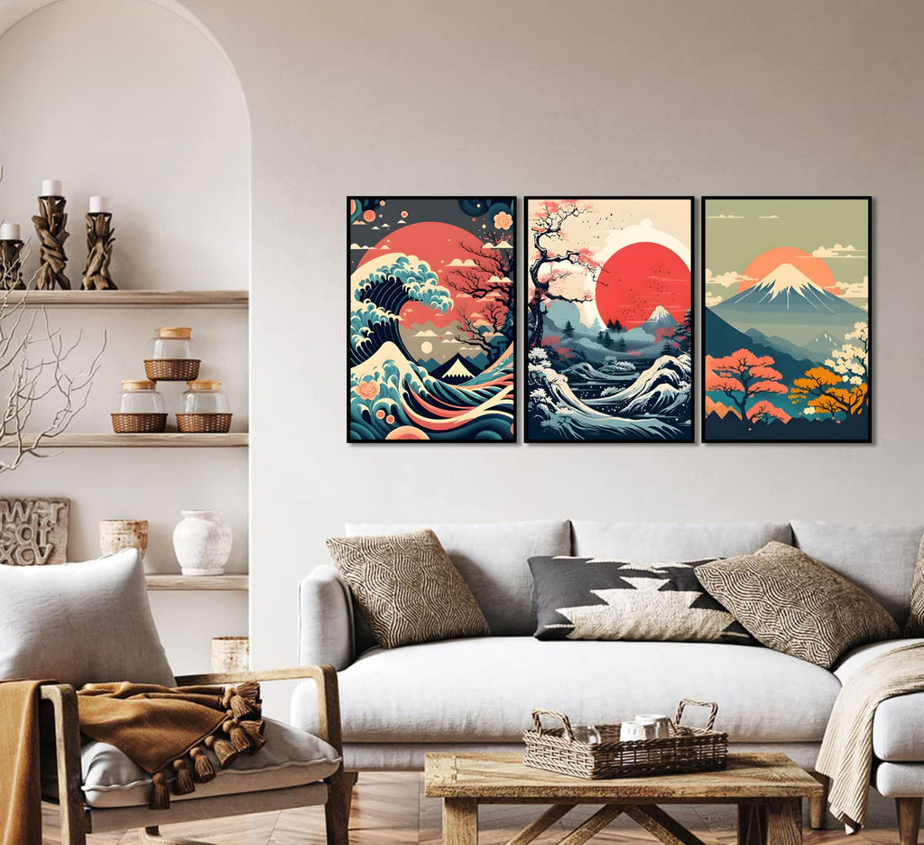 Japanese Landscape Wall Art, Mount Fuji The Great Wave Wall Decor, 16x24 in
