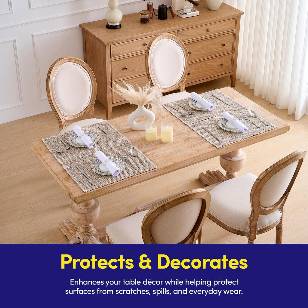 100% Cotton Placemats Rectangle Two Tone Woven Fabric 13" x 19" Soft Durable Table Mat Set, Eggshell - Set of 6