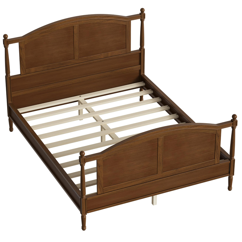 Farmhouse Traditional Platform Bed with Arched Headboard and Footboard, Cottage Panel Wooden Bed Frame
