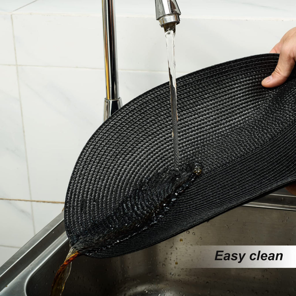 Oval Braided Placemats Set of 8 Flat Packed 12 x 17.5 Inch Black