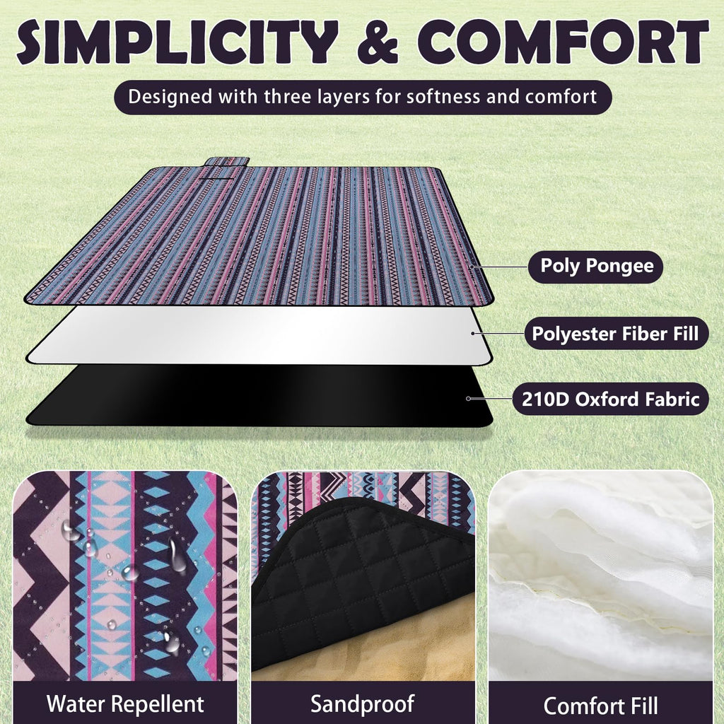 Waterproof Picnic Outdoor Blanket, 79"x79" Beach Camping Mat