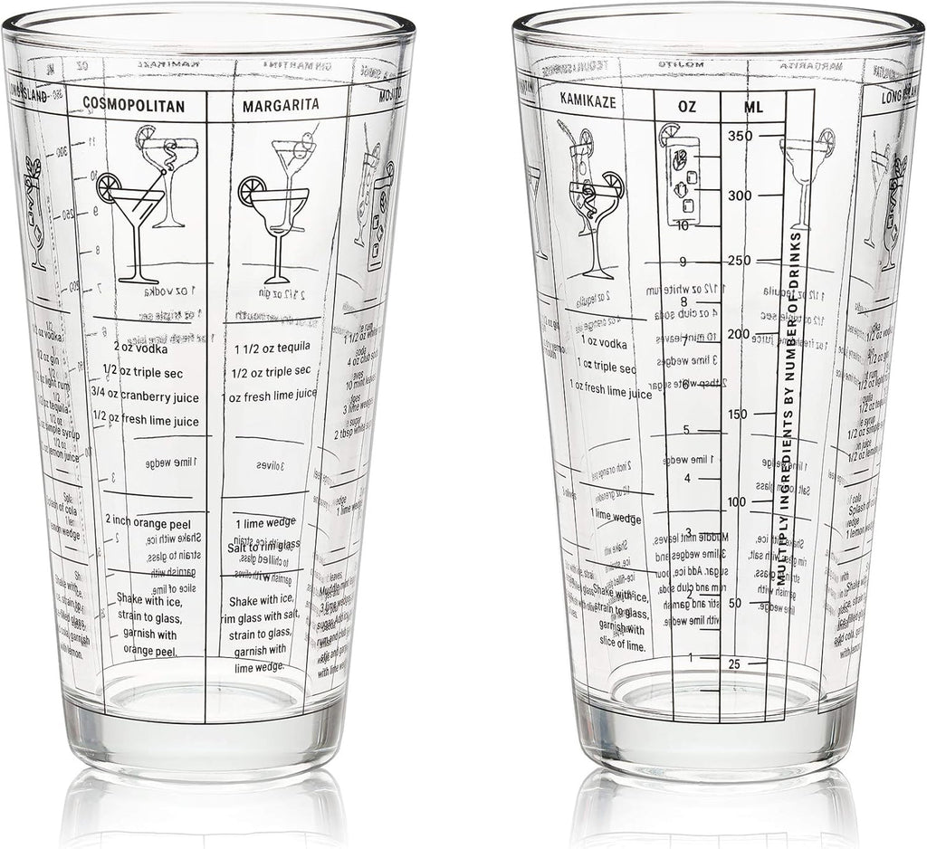 Glass Cocktail Shaker with 7 Classic Recipes and Measurements for Cold Brew Cocktails, Home Bar Accessories, Bar