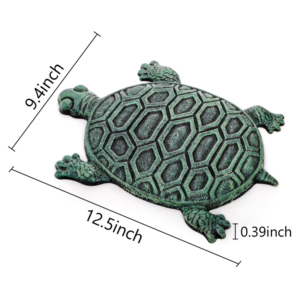 Cast Iron Turtle Stepping Stone, Sturdy Metal Stepping Mat for Front Door, Garden, Lawn and Yard, Verdigris Tortoise