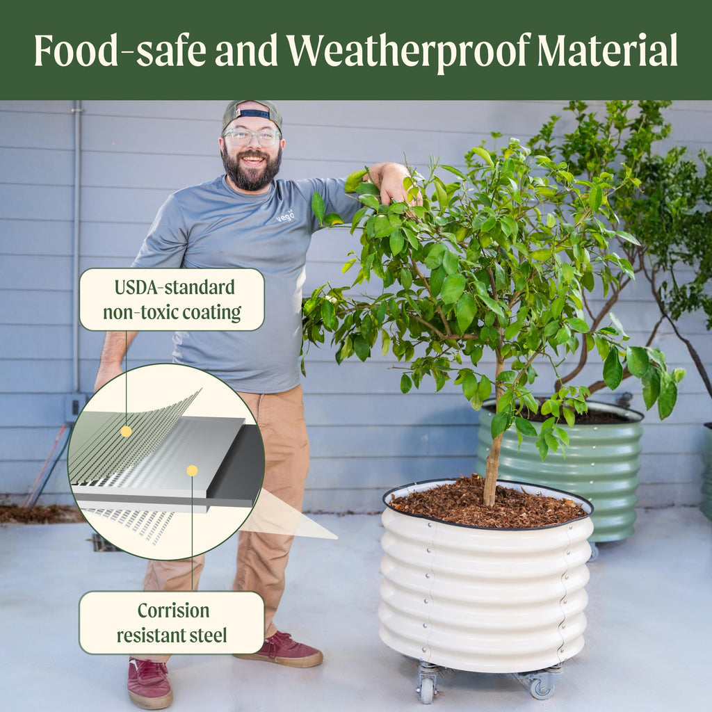 Rolling Metal Citrus Tree Planter Pot, 21′′ Round Planter Box for Porch Patio & Backyard, 20 Gallon Large Planter Pot