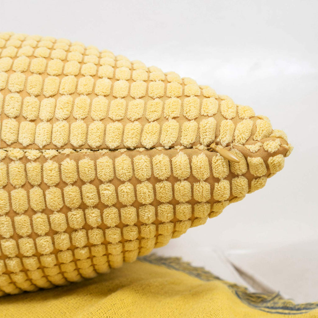 Yellow Corduroy Throw Pillow Covers 18x18 Inch, Pack of 2, Soft Solid Decorative Cushion Cases for Couch Sofa Bed