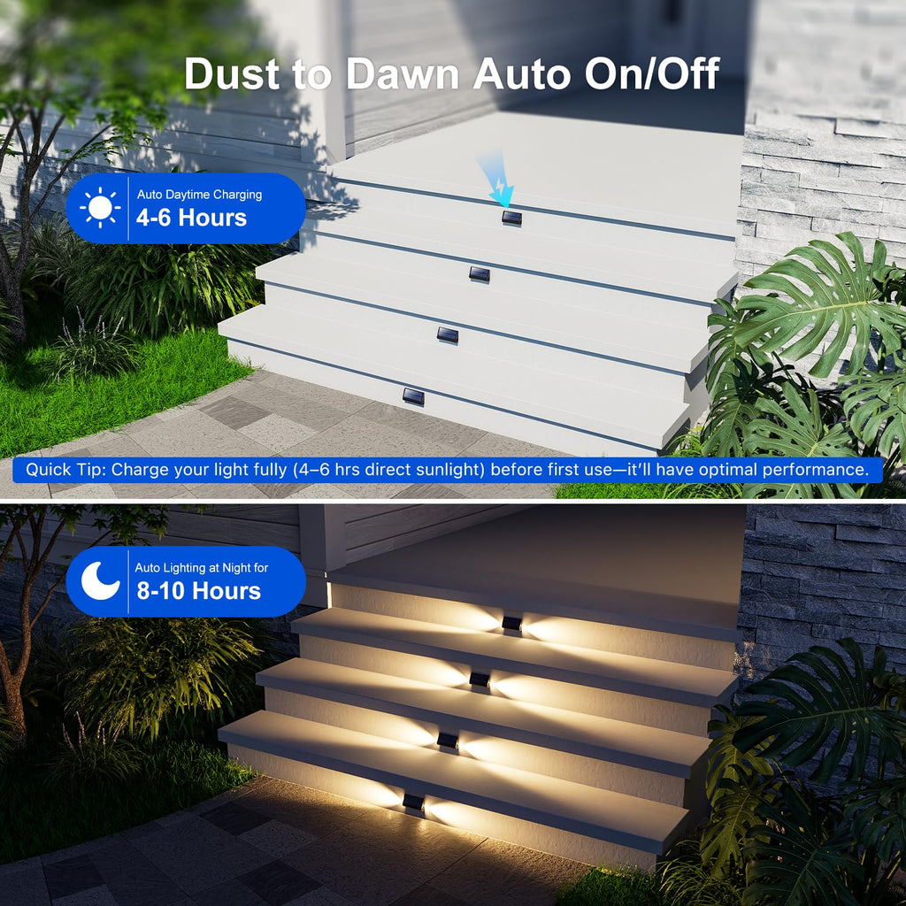 Solar Deck Stair Lights, Waterproof, 2-Sided Warm White LED