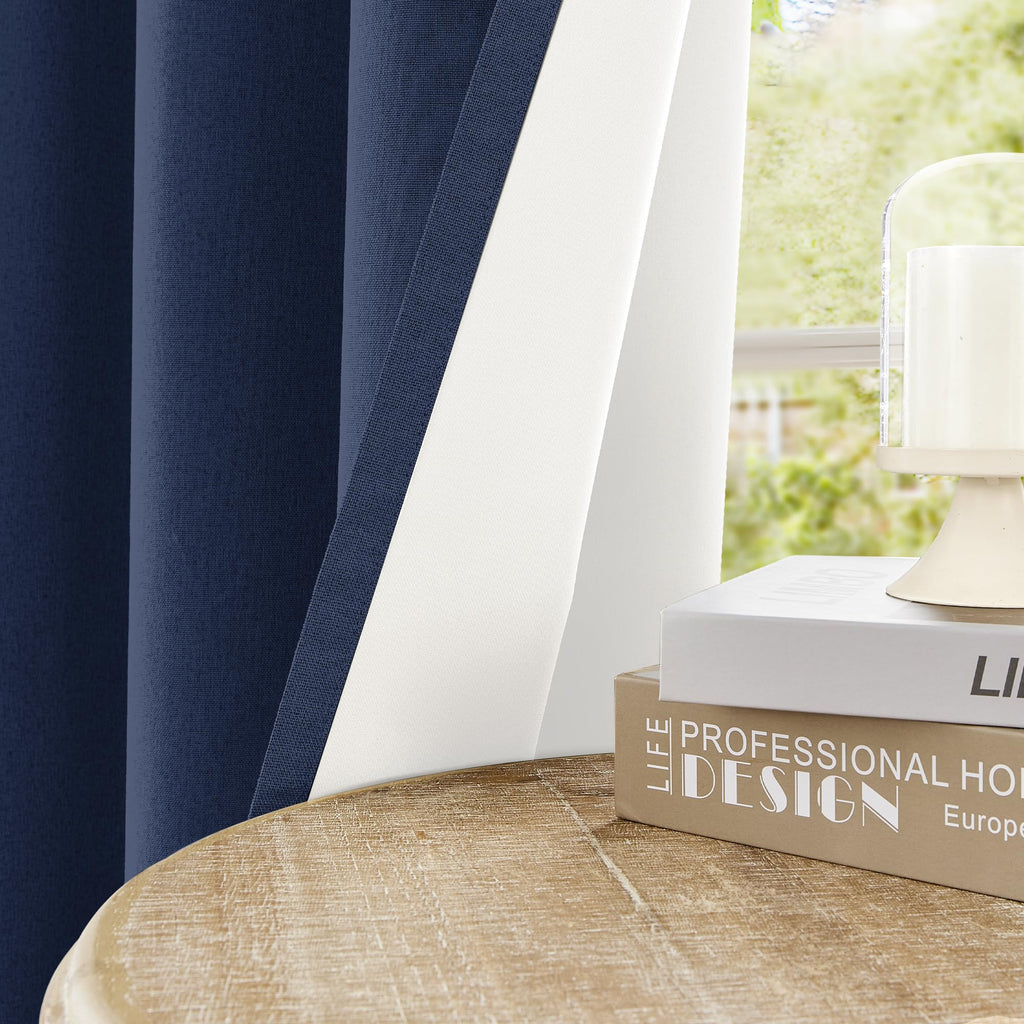 Navy Blue Blackout Curtains 96 Inches Long 2 Panels