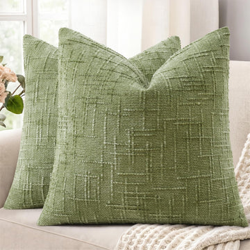 Textured Chenille Throw Pillow Covers 16x16 Set of 2 Sage Green
