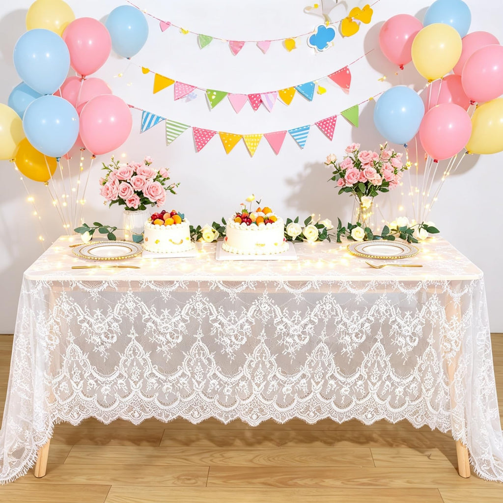 Lace Tablecloth 60x120 Inch Rectangle White for Dining, Wedding & Party