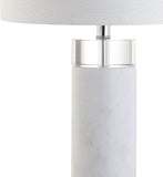 32" White Marble and Crystal LED Table Lamp, Modern Contemporary Cylindrical Column Bedside Lamp Bedroom