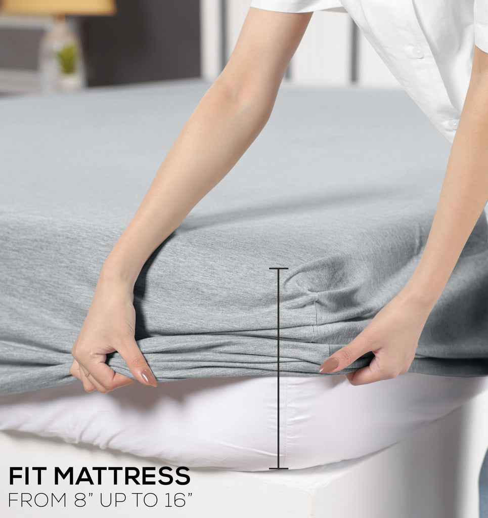 Jersey Knit Sheets 4 Piece, Cotton T-Shirt Feel, Heather Light Grey